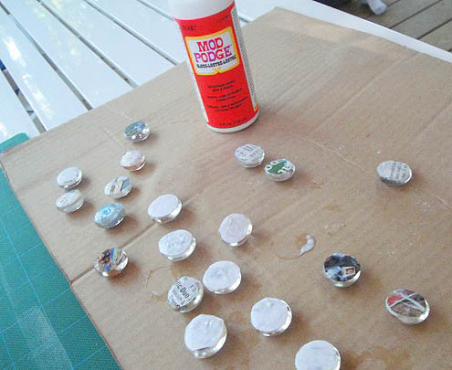 glass beads drying with picture side up