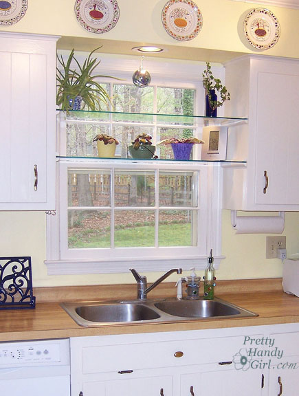 glass shelves in window
