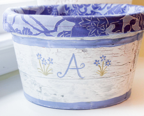Faux Chippy Painted Metal Pail with Liner