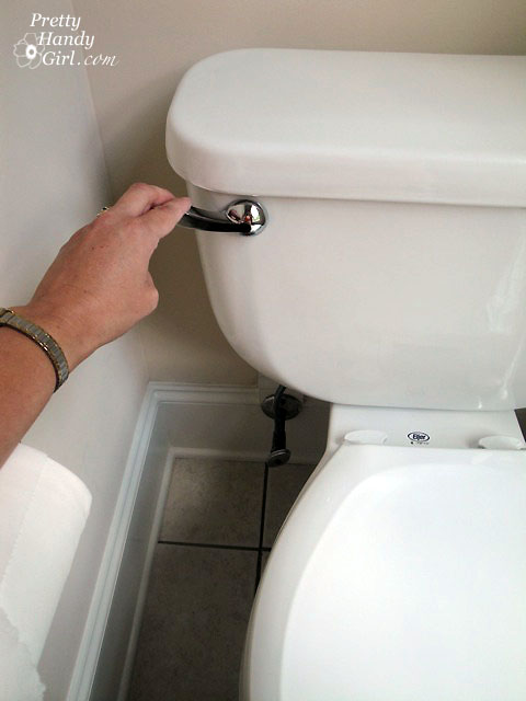 Flush_toilet toilet with hand on handle