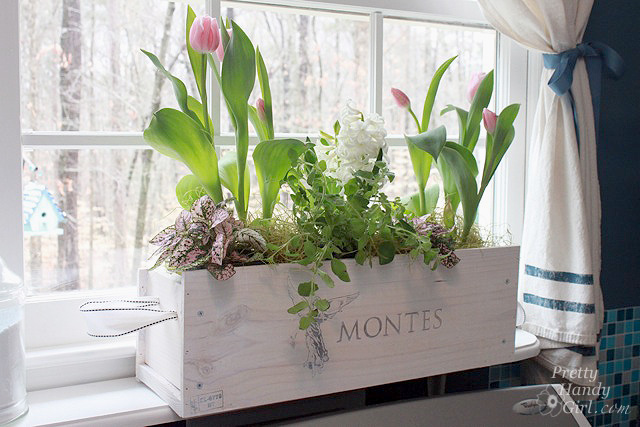White Washed Window Box From a Wine Crate