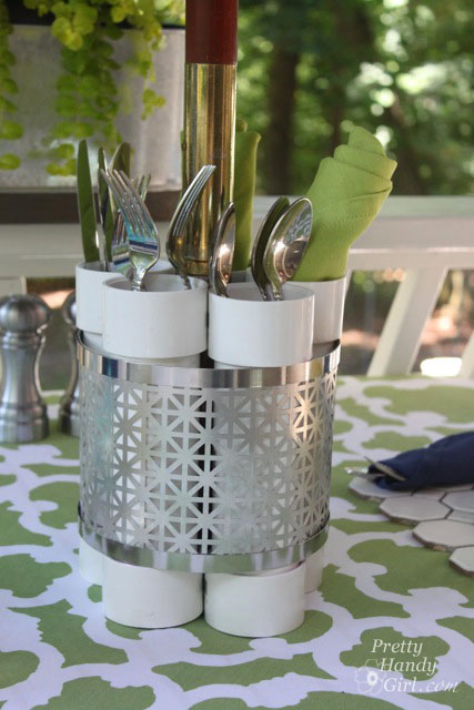 DIY Patio Umbrella Utensil Station 