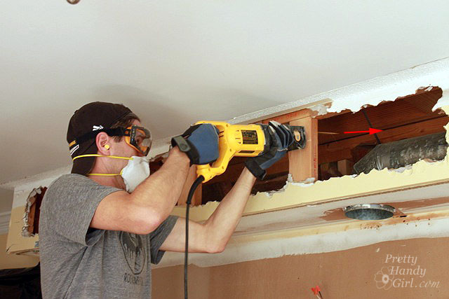 cutting_vertical_2x4s How to Remove a Soffit - Kitchen Renovation Update