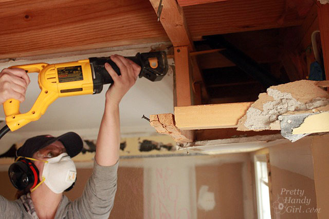 phg_cutting_stud How to Remove a Soffit - Kitchen Renovation Update