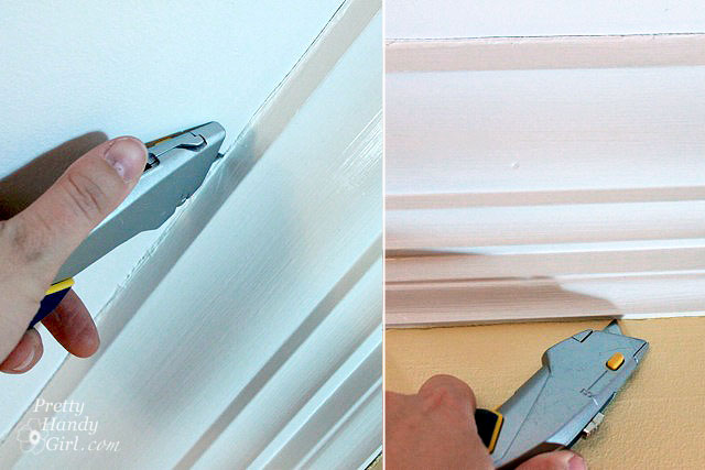 score_caulk_with_utility_knife How to Remove a Soffit - Kitchen Renovation Update