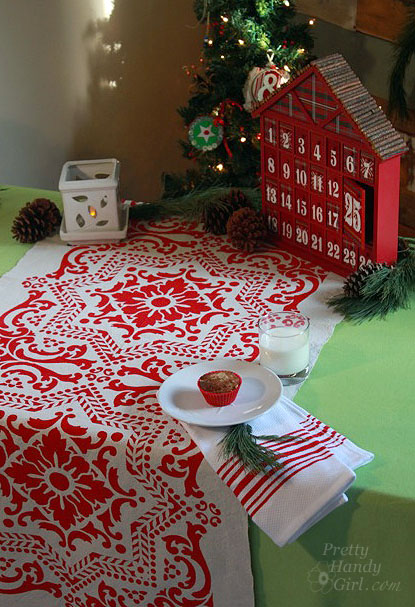 clever holiday decor - stenciled drop cloth