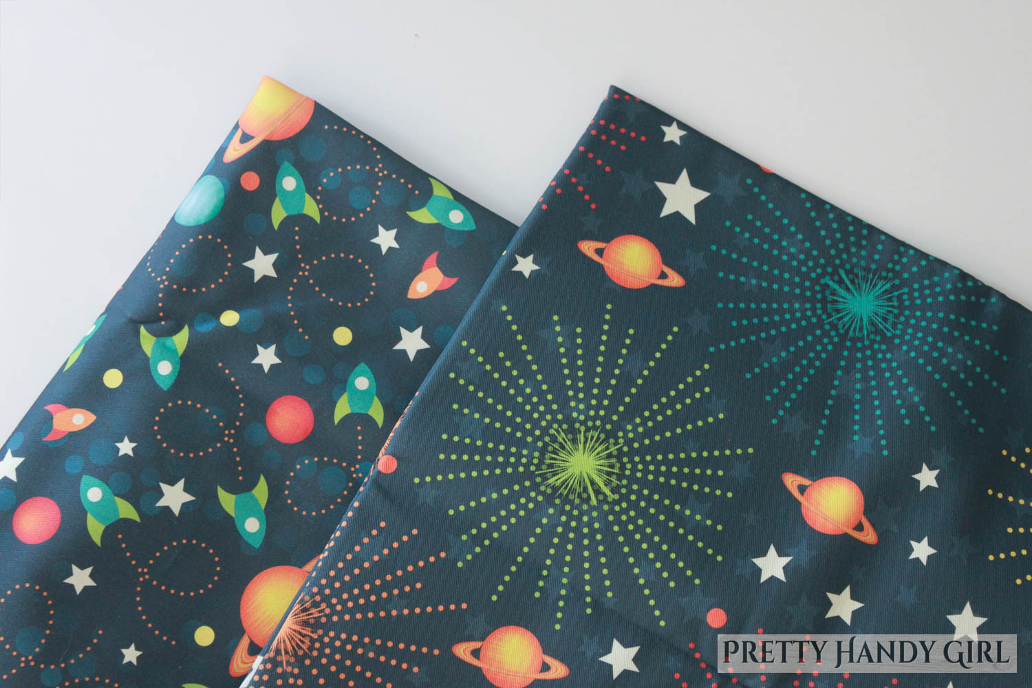 spoonflower space themed fabric for recovering the chairs