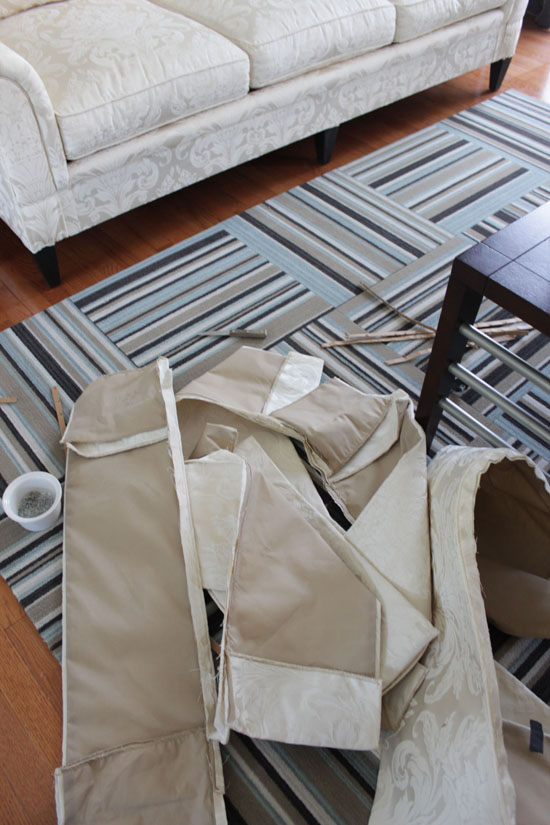 sofa skirt removed