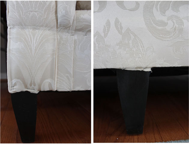 tucking fabric on sofas leg