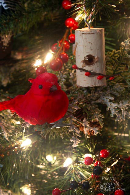 Birch Log Birdhouse on Christmas Tree | Pretty Handy Girl