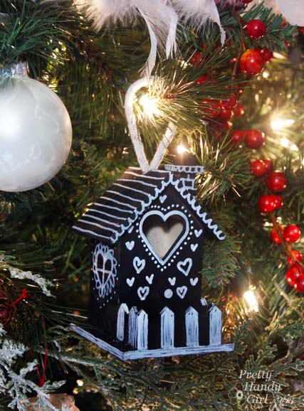 Chalkboard Birdhouse on Christmas Tree | Pretty Handy Girl