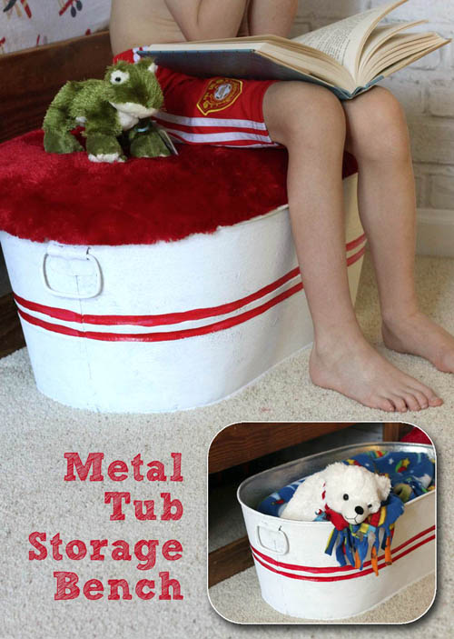 Galvanized Tub Storage Bench for Kids | Pretty Handy Girl