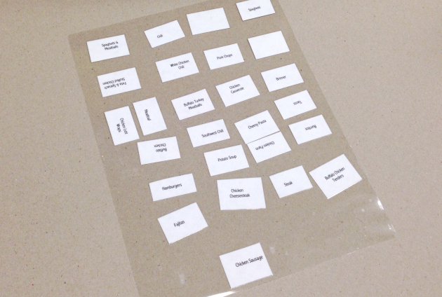 Reusable monthly menu board with magnetic meals - perpetual menu board
