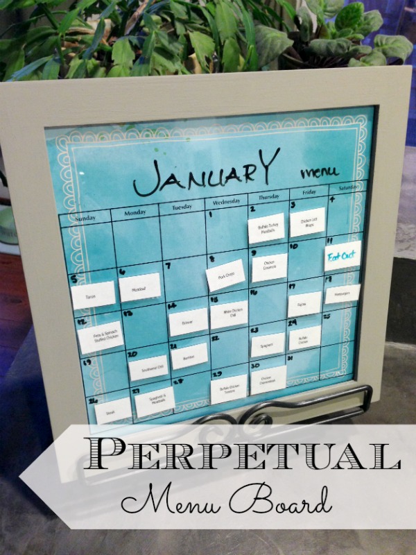 Reusable monthly menu board with magnetic meals - perpetual menu board