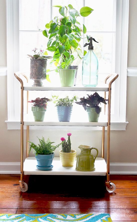 Upcycled Metal Rolling Cart Plant Stand | Pretty Handy Girl