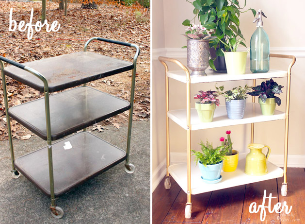 Upcycled Metal Rolling Cart Plant Stand | Pretty Handy Girl