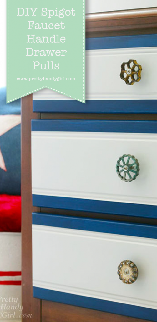 blue and white dresser with spigot handle