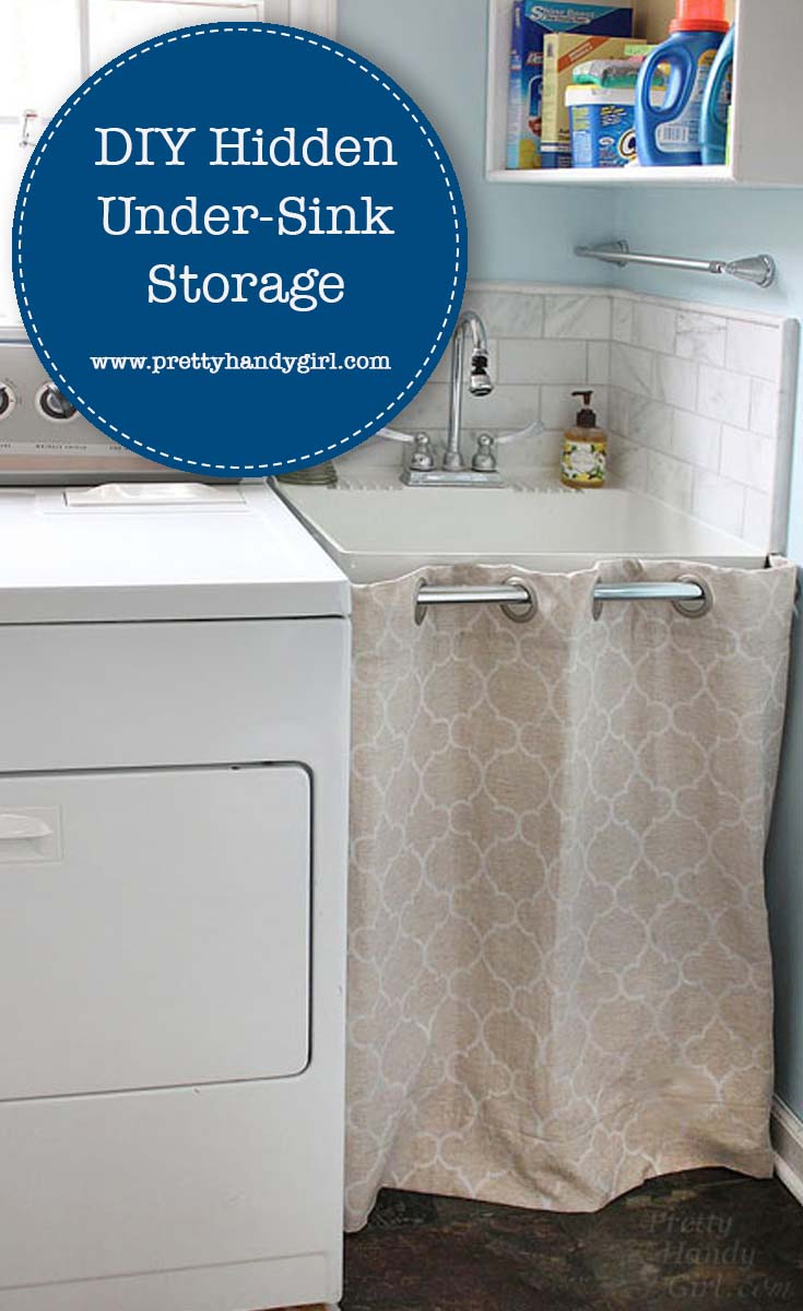 Keep your laundry room looking tidy with this tutorial for hidden under-sink storage from Pretty Handy Girl! | DIY storage | Home organization #prettyhandygirl #laundryroom #laundryroomstorage #homeorganization