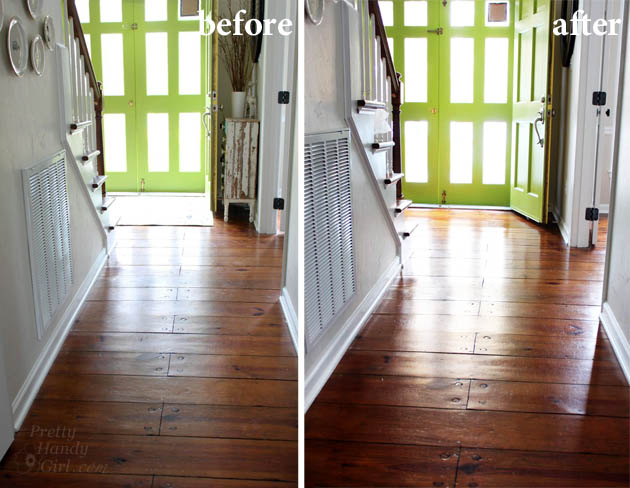 Before and After Finishing Wood Floors without Sanding | Pretty Handy Girl