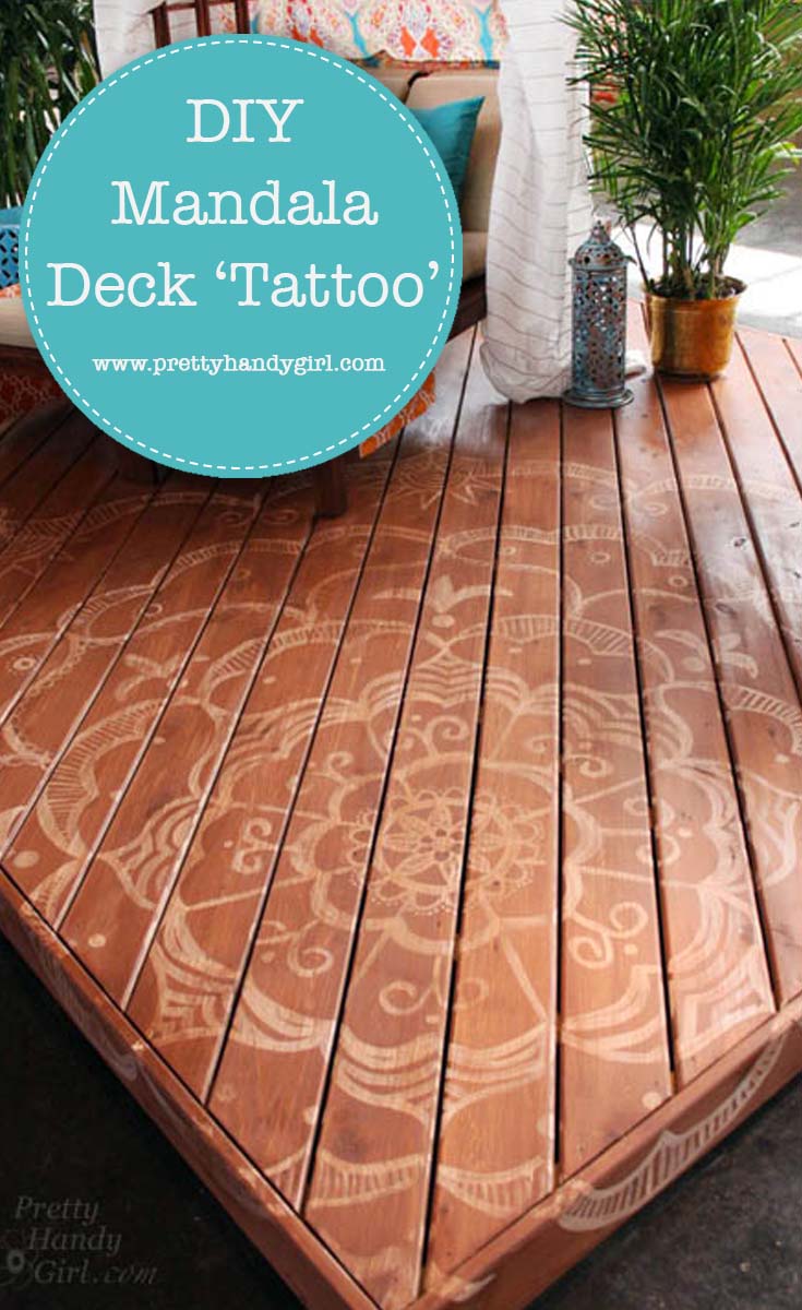 How to paint a giant mandala tattoo on your deck and turn an ordinary deck into a beautiful retreat! | DIY deck paint | Pretty Handy Girl #DIY #decking #deckpaint