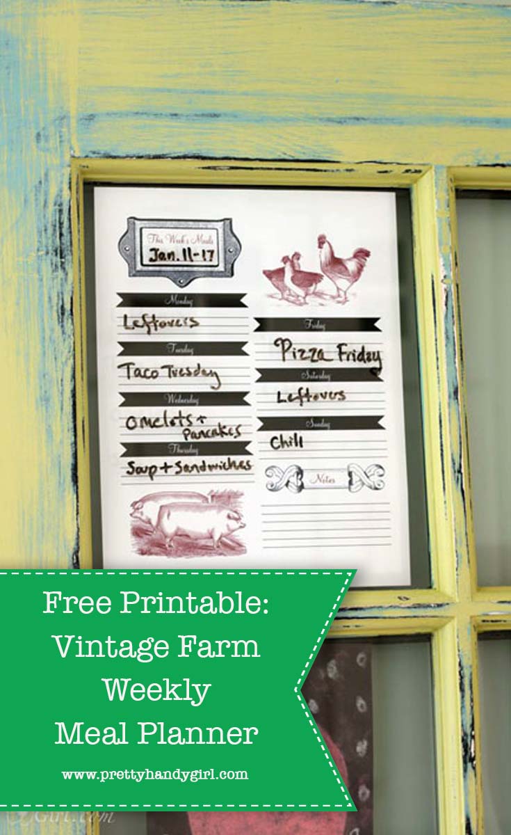 Stay organized with this FREE vintage weekly meal planner from Pretty Handy Girl! | Free printable | Weekly meal planning #prettyhandygirl #mealplanner #weeklymealplan