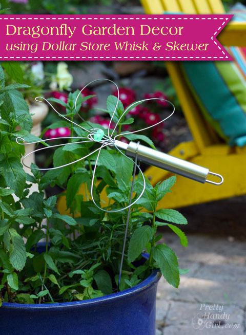 Dragonfly Garden Decor using a Dollar Store Whisk and Skewer | Pretty Handy Girl