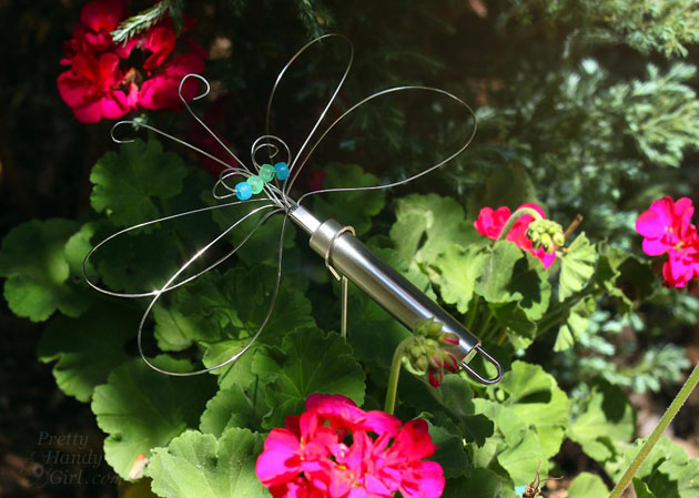 Dragonfly Garden Decor using a Dollar Store Whisk and Skewer | Pretty Handy Girl