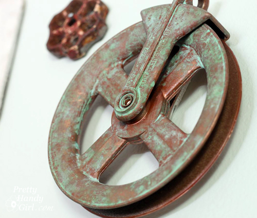 DIY Faux Aged Metal Pulley