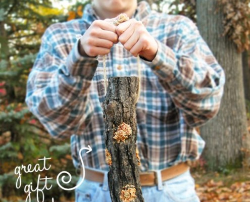 Give your feathered friends a treat from spingtime through winter. Make this easy-peasy DIY log bird feeder with one tool and a few basic materials by Prodigal Pieces for Pretty Handy Girl www.prodigalpieces.com #prodigalpieces