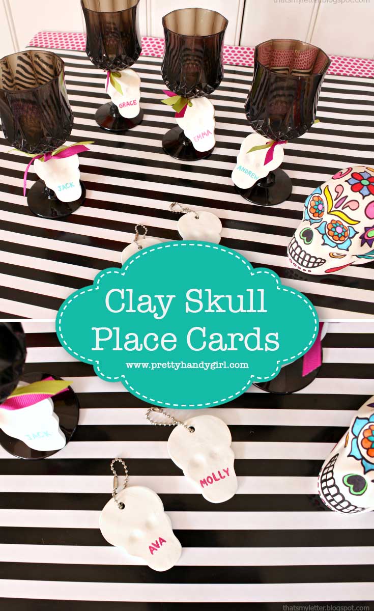 These easy DIY skull placecards are the perfect addition to your Halloween party! | Pretty Handy Girl #prettyhandygirl #seasonal #party #craft #DIY