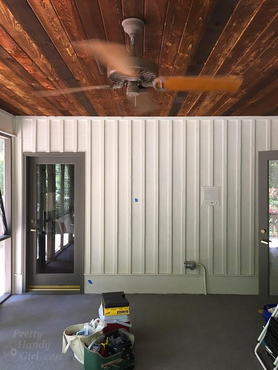 This Drab Screen Porch got a major Makeover with pops of Aqua and Green! Yummy Color!