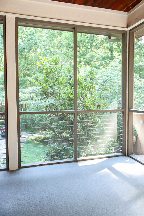 This Drab Screen Porch got a major Makeover with pops of Aqua and Green! Yummy Color!