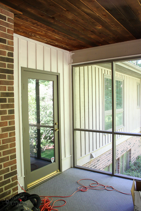 This Drab Screen Porch got a major Makeover with pops of Aqua and Green! Yummy Color!
