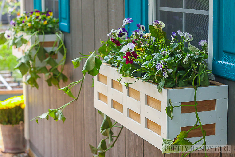 two window boxes on shed windows - easy diy
