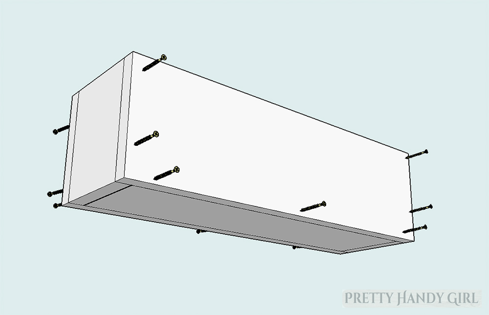 pre-drill and drive screws into front and back of window box