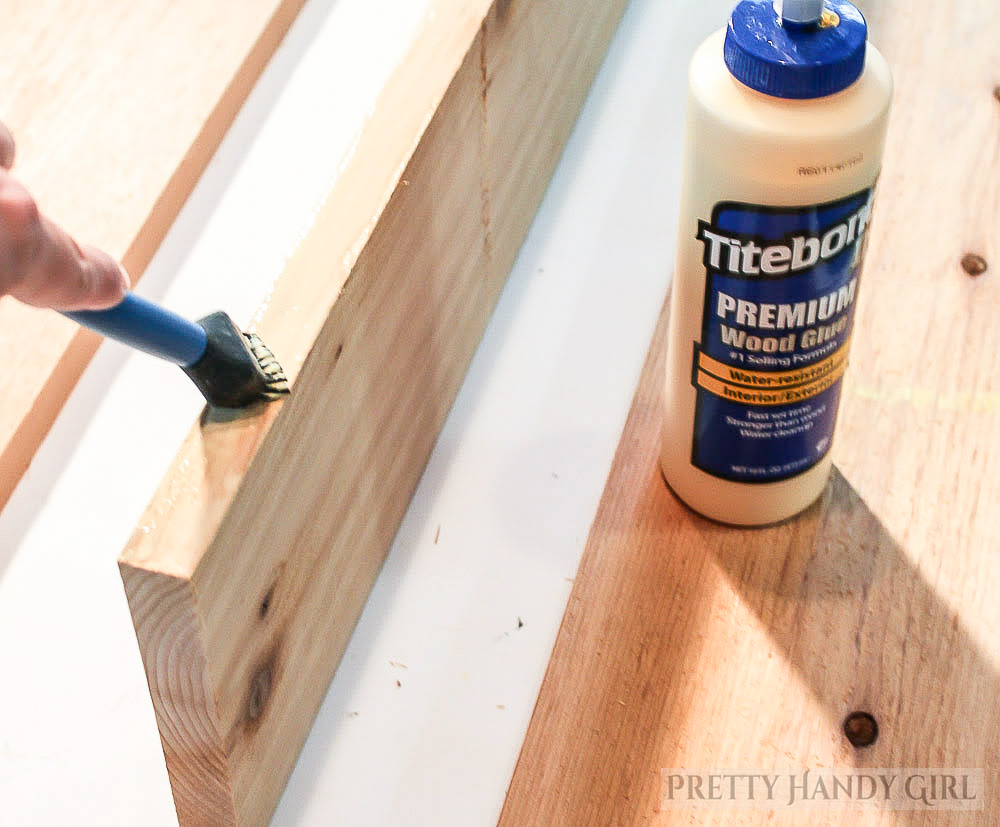 apply wood glue to edges of window box wood