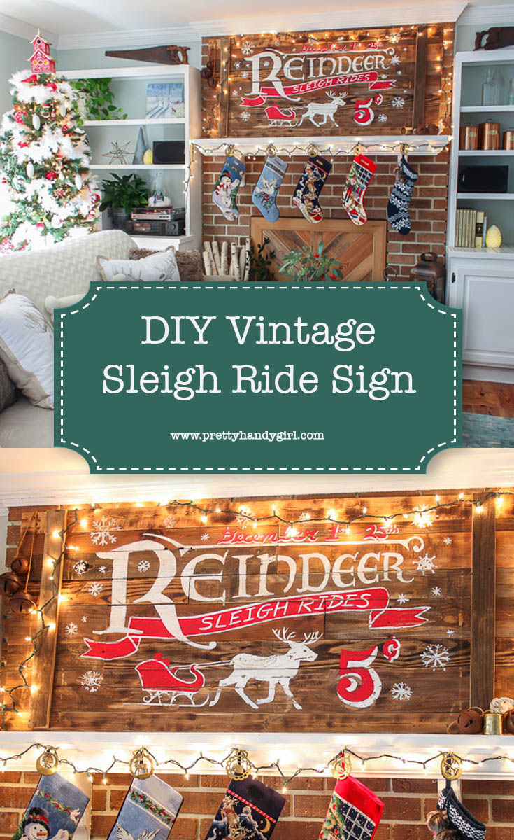 Add vintage charm to your holiday home with this DIY Reindeer Sleigh Sign | Pretty Handy Girl #DIYholiday #holidayhome #holidaysign