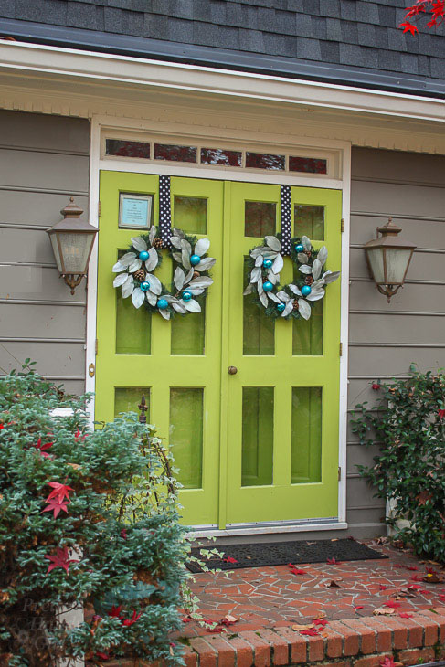 double-wood-front-doors-storm-doors-lime-green