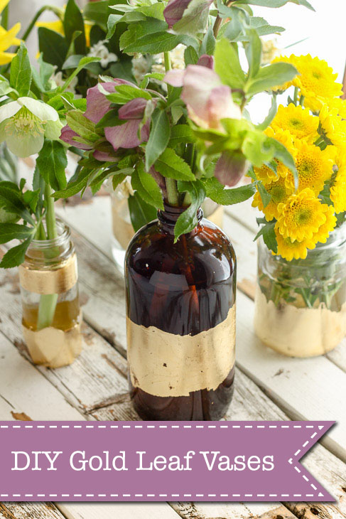 DIY Gold Leaf Vases from Recycled Bottles | Pretty Handy Girl