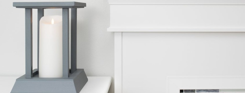 My candle lantern and fireplace mantel are made with the same trim!