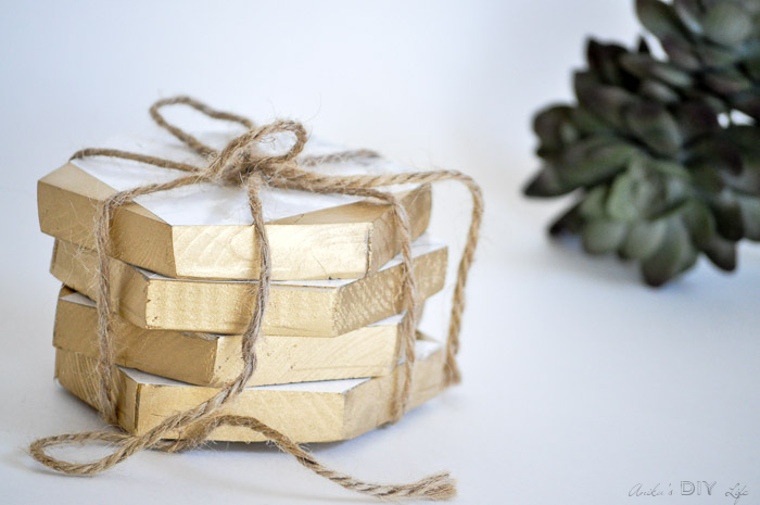 Gold and Marble coasters | Scrap wood | contact paper