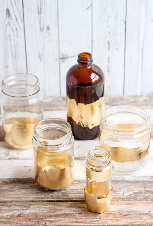 DIY Gold Leaf Vases from Recycled Bottles | Pretty Handy Girl