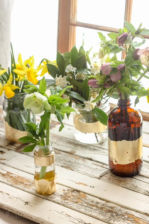 DIY Gold Leaf Vases from Recycled Bottles | Pretty Handy Girl