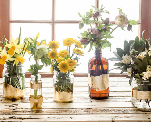 DIY Gold Leaf Vases from Recycled Bottles | Pretty Handy Girl