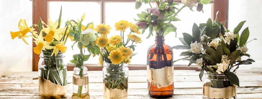 DIY Gold Leaf Vases from Recycled Bottles | Pretty Handy Girl