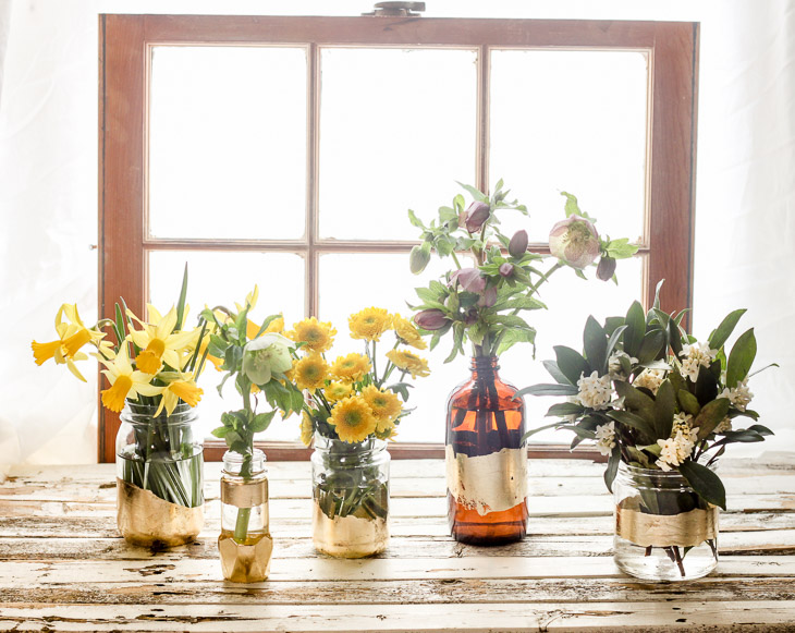 DIY Gold Leaf Vases from Recycled Bottles | Pretty Handy Girl