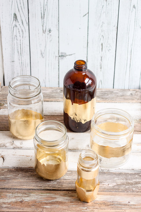 DIY Gold Leaf Vases from Recycled Bottles | Pretty Handy Girl