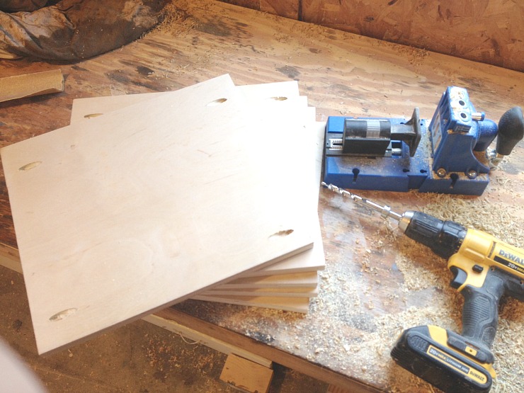 Drill pocket holes into the 5 shelves