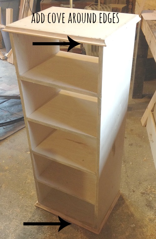 Add cove molding along plywood edges