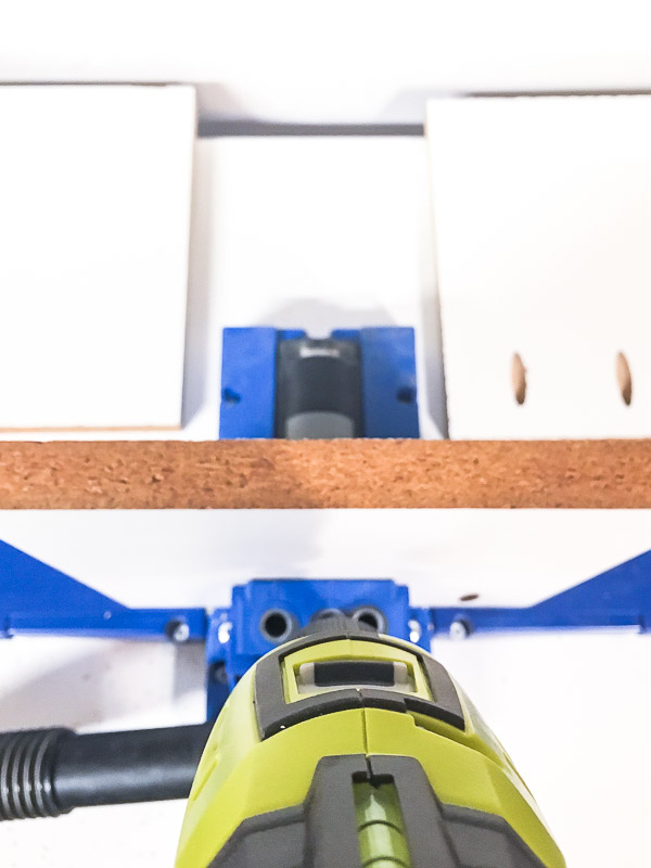 Drill pocket holes in each 8" and 12" piece for your cordless drill storage unit.